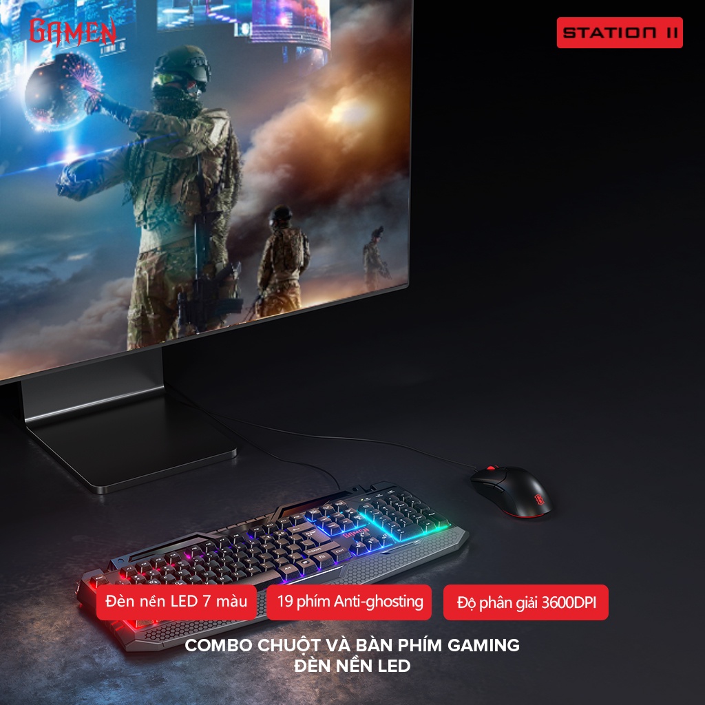 Bộ Bàn Phím Cơ Và Chuột Gaming Gamen Station II Đèn Led Màu Đen Hàng Chính Hãng