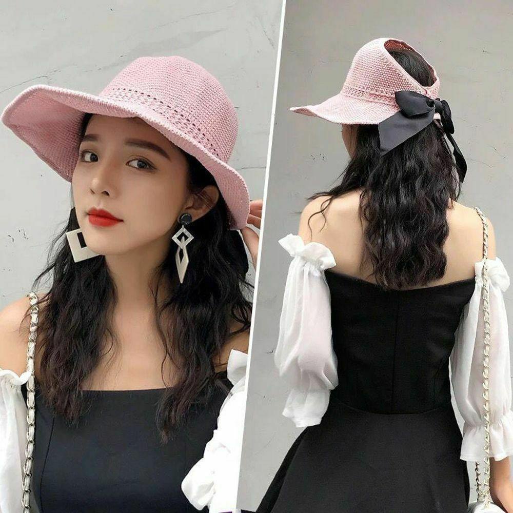 NIUYOU Mũ Đi Biển Chống Nắng Đính Nơ Có Thể Gấp Gọn Tiện Lợi