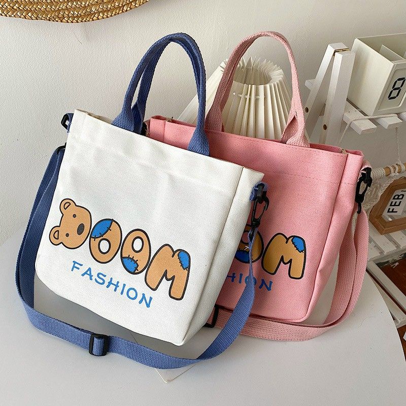 Túi Đeo Chéo Canvas Khóa Nam Châm In Chữ Phong Cách Harajuku 1 Cho Nữ