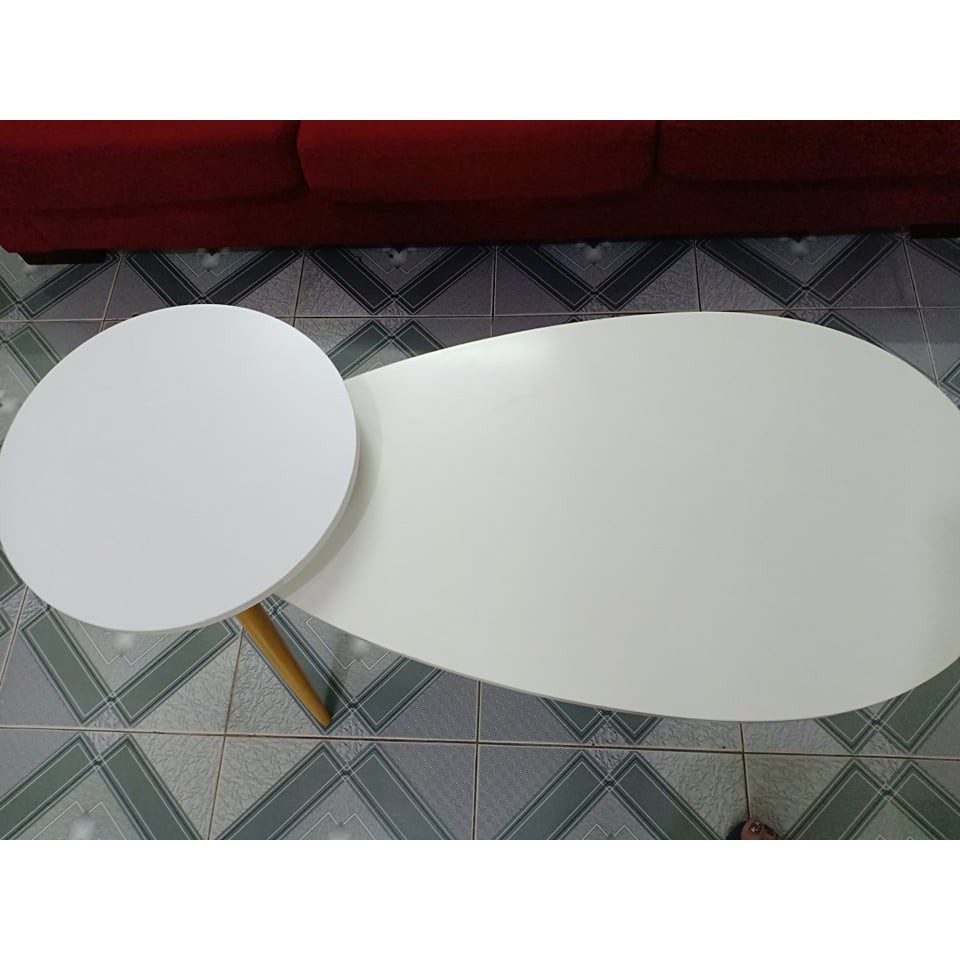 Combo 2 bàn trà chân gỗ sồi như hình gồm bàn trứng và bàn tròn - GP55 + BT50M