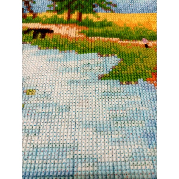 Tranh thêu thành phẩm Cây đa, giếng nước, sân đình