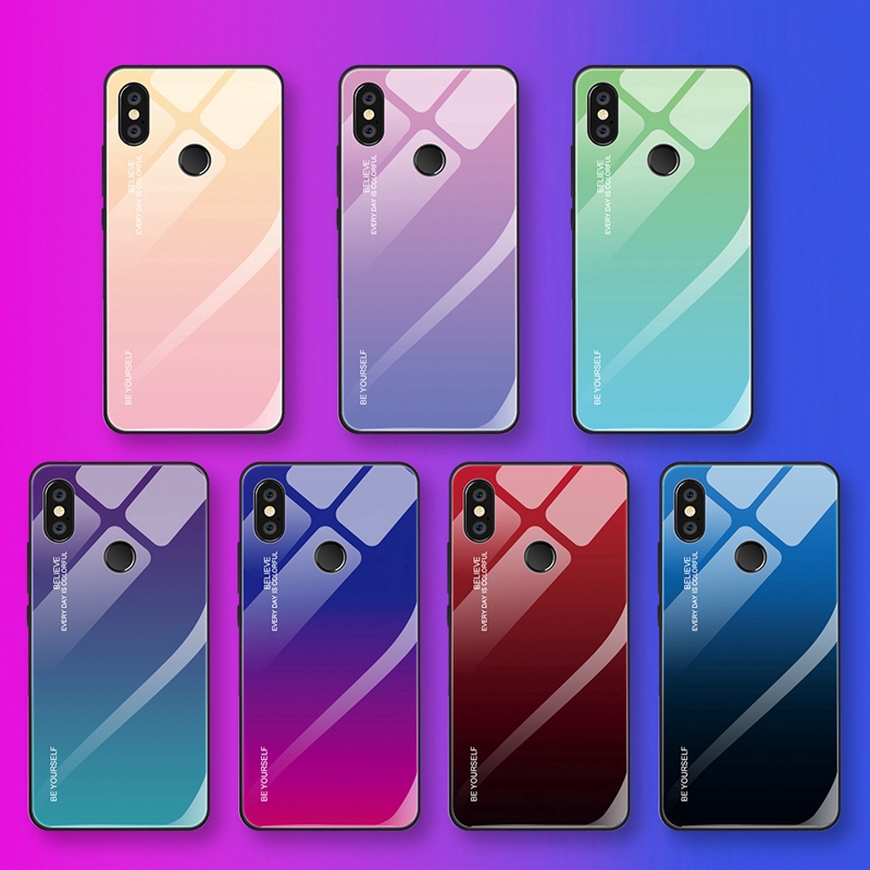 Ốp điện thoại kính cường lực màu sắc Gradient thời thượng chống sốc cho Xiaomi Mi5X Mi6X A1 A2 Lite Mi6 Mi8 Note 6 5 pro