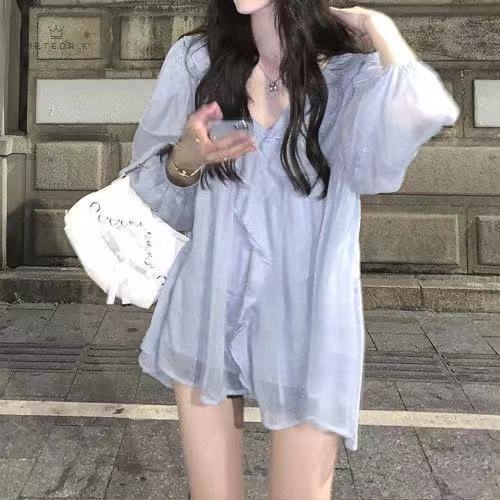 Áo sơ mi vải voan tay dài kiểu Hàn Quốc 2021 cá tính