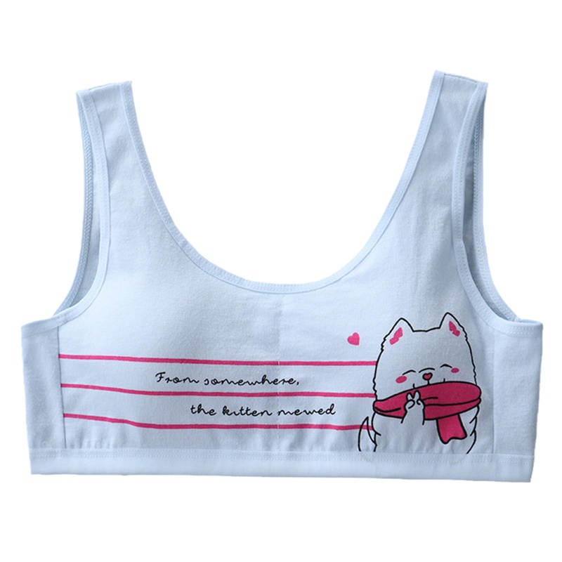 Brroa Áo Ngực Cotton Không Dây In Hình Cún Dễ Thương Có Đệm Tháo Rời Được Dành Cho Thanh Thiếu Niên / Bé Gái
