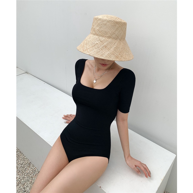 Bikini liền thân, có bigsize Đồ bơi nữ liền thân tay ngắn khoét lưng DÂY NGANG hàng Quảng Châu cao cấp