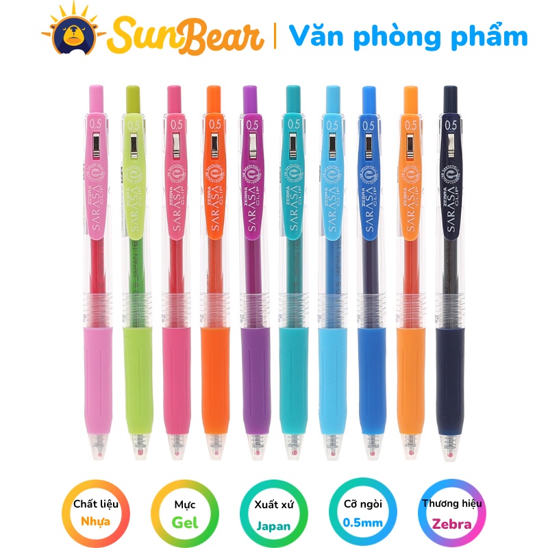 Bút bi gel Zebra Sarasa Clip JJ15 ngòi 0.5mm - Sun Bear