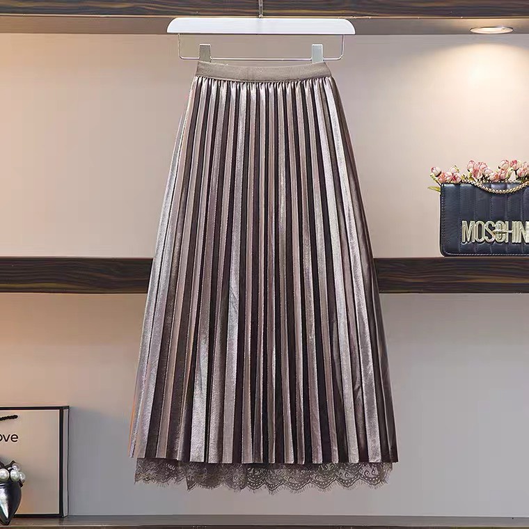 Chân váy xoè dáng dài viền ren hai tầng mặc được hai mặt, bên trong lót vải lụa mềm đẹp-MAI THỎ SHOP-