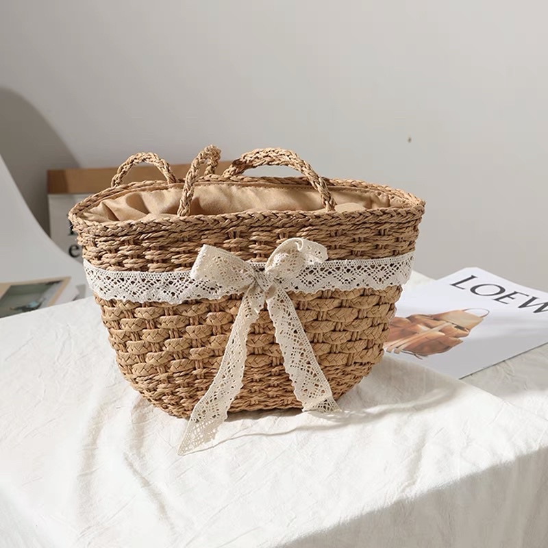 Túi Cói Đi Biển Đeo Vai Vintage Phong Cách Hàn Quốc Siêu Xinh
