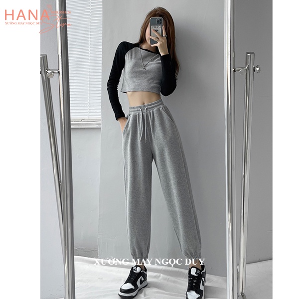 Quần nỉ nữ bo gấu ống rộng dây rút chất vải da cá dày dáng quần jogger nỉ nữ cạp chun mặc tập gym thể thao đi học ở nhà