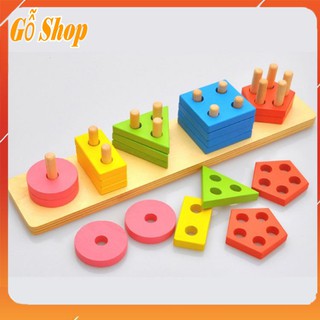 Bộ đồ chơi thả hình 05 cọc [HÀNG ĐẸP, AN TOÀN] Đồ chơi theo phương pháp giáo dục sớm