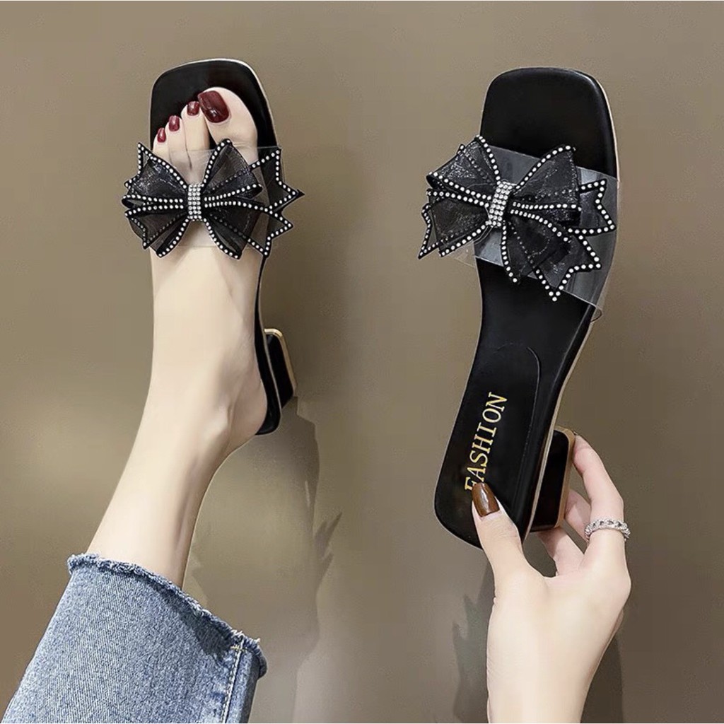 DÉP NỮ THỜI TRANG NƠ THẮT DA MỀM ÊM CHÂN