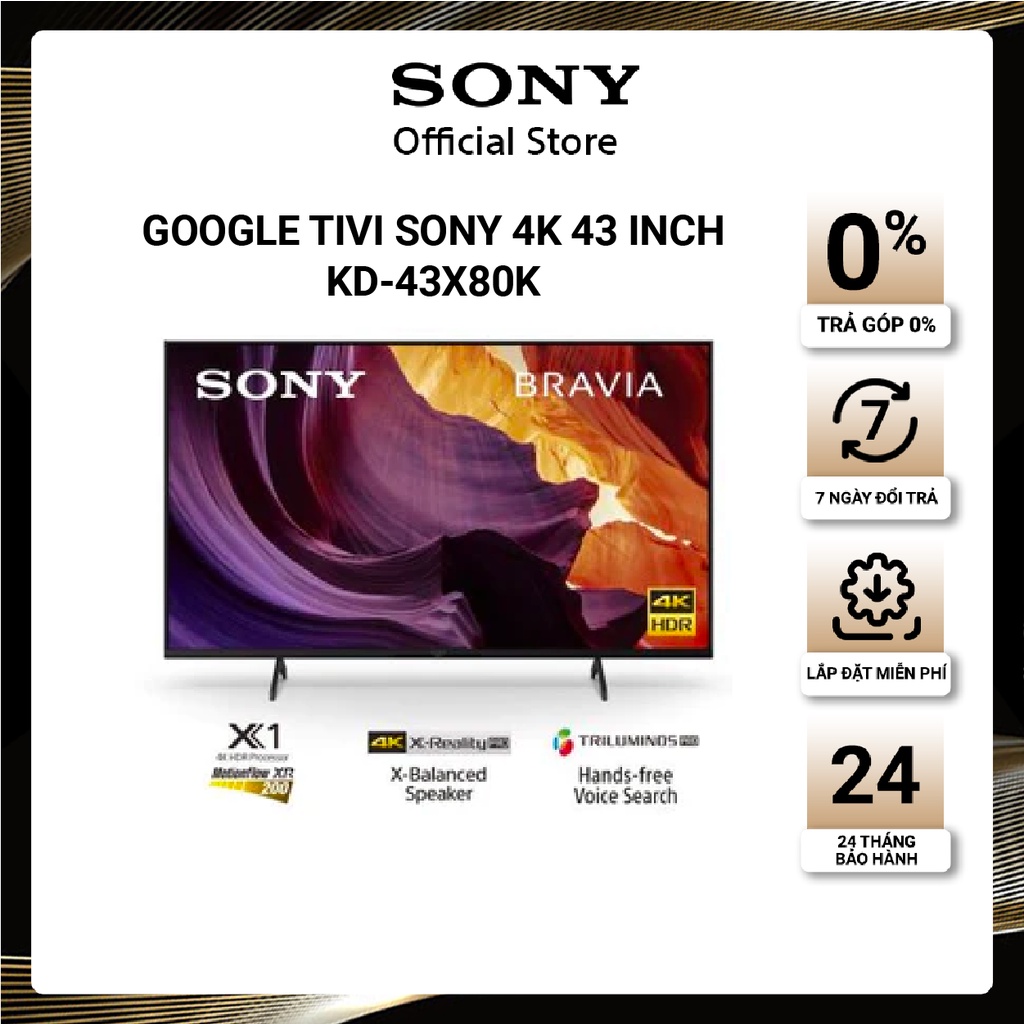 Google Tivi Sony 4K Ultra HD 43 inch KD-43X80K - Model 2022