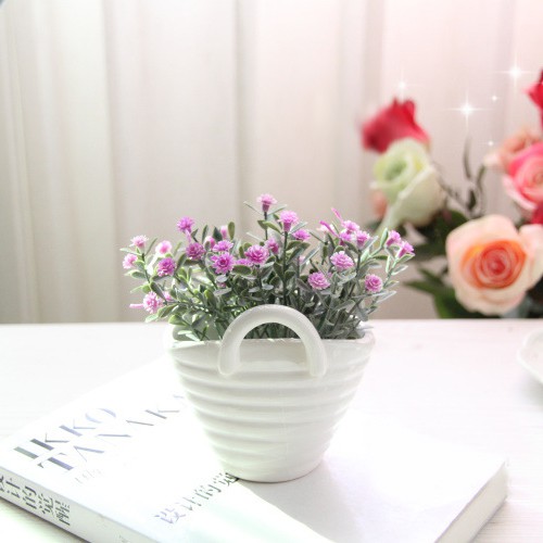 Giỏ Hoa Lụa Để Bàn 17cm - Kiểu Làn Xách Tay - Phong Cách Zak - Décor 17cm - Giỏ Sứ (Đã Có Hoa)