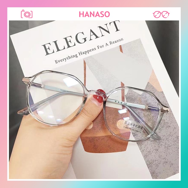 Kính giả cận hottrend nam nữ gọng đa giác mắt kính không độ chống ánh sáng xanh phong cách Hàn Quốc đẹp HANASO 052
