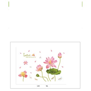 decal dán tường combo sen hồng và trúc