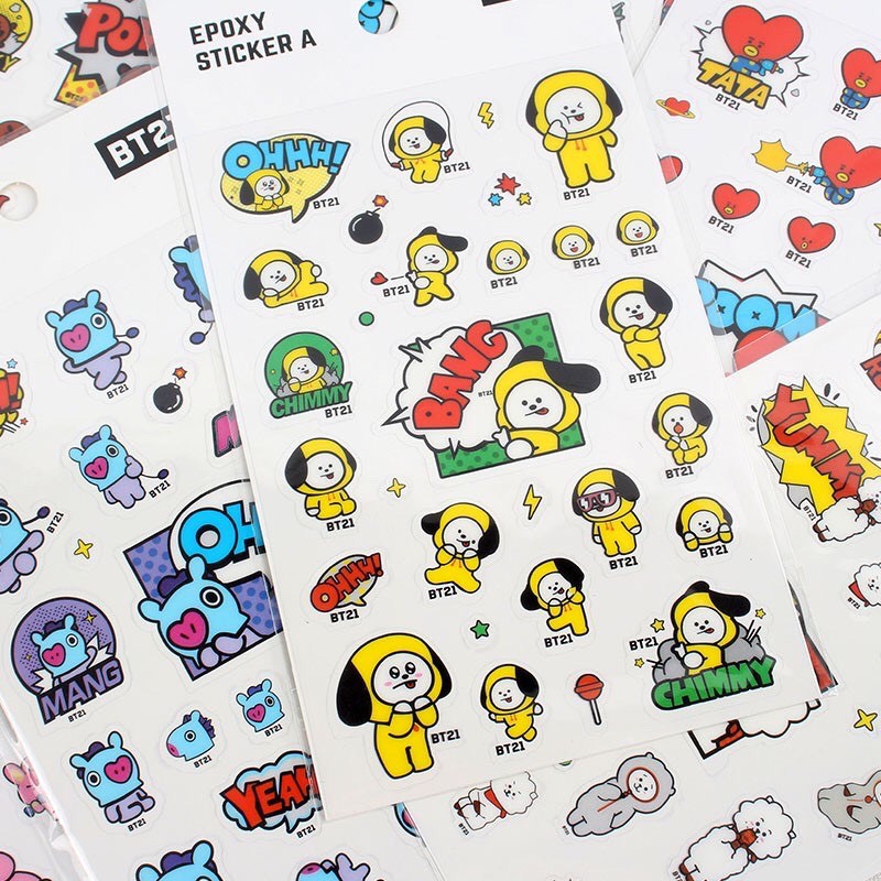 Sticker laser BT21 - Chibi và 3D - hình dán nổi trang trí sổ tay, nhật kí, ảnh polaroi, toploader, binder