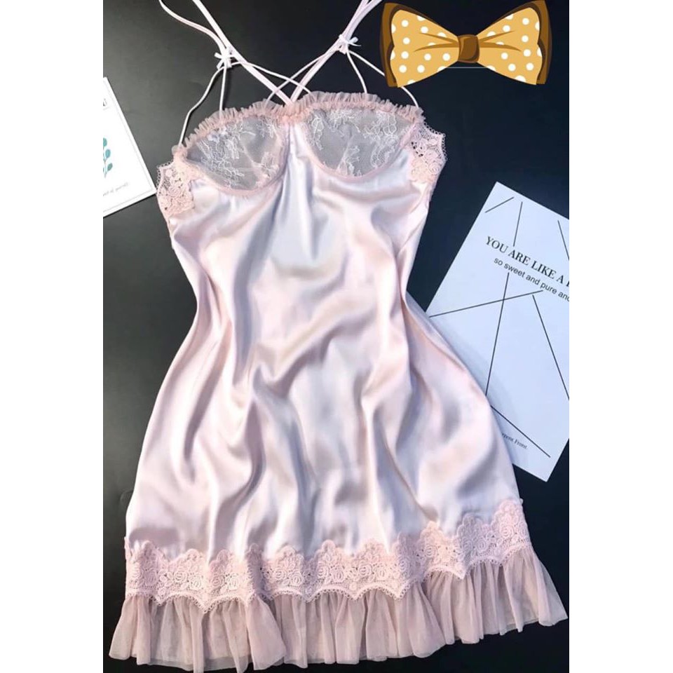 Váy ngủ lụa sexy QUẢNG CHÂU cao cấp cúp ngực tầng - SX 163-  - Hàng có sẵn( có video)