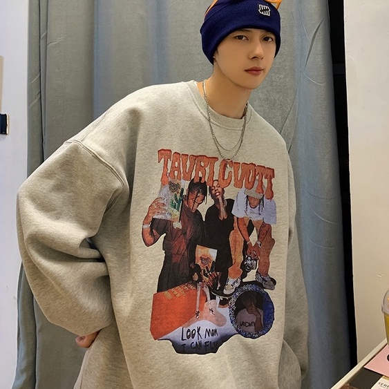 Áo Hoodie Cổ Tròn Dáng Rộng Phong Cách Hip Hop Âu Mỹ Thời Trang Thu Đông Cho Nam