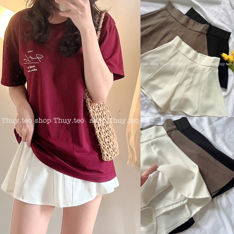 [hàng mới] QUẦN SOOC GIẢ VÁY DÁNG XOÈ CẠP PHẲNG KHOÁ SAU