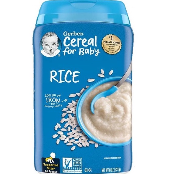 Bột ăn dặm gạo và yến mạch Gerber Rice Cereal 227g