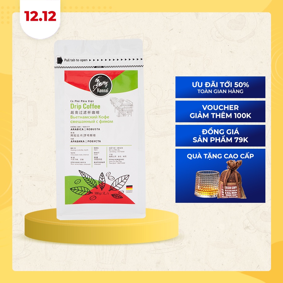 Cà phê rang xay Drip Coffee ( 500g) pha phin, pha máy 100% Robusta Konnai Coffee | BigBuy360 - bigbuy360.vn