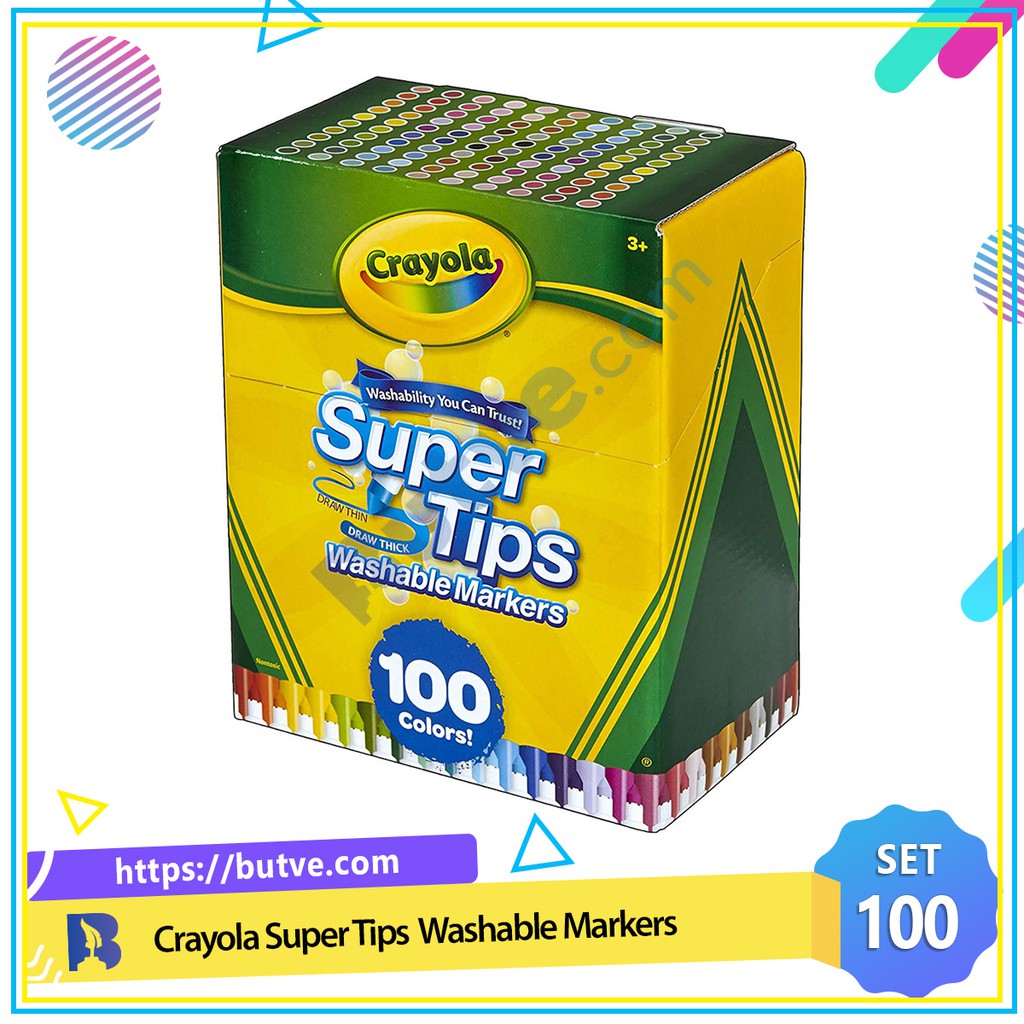 Bộ 100 cây bút lông màu 2 đầu, tẩy rửa được Crayola Super Tips Washable Markers