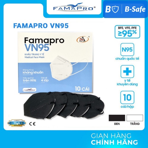 Khẩu trang y tế N95 Màu Đen kháng khuẩn 4 lớp Famapro VN95