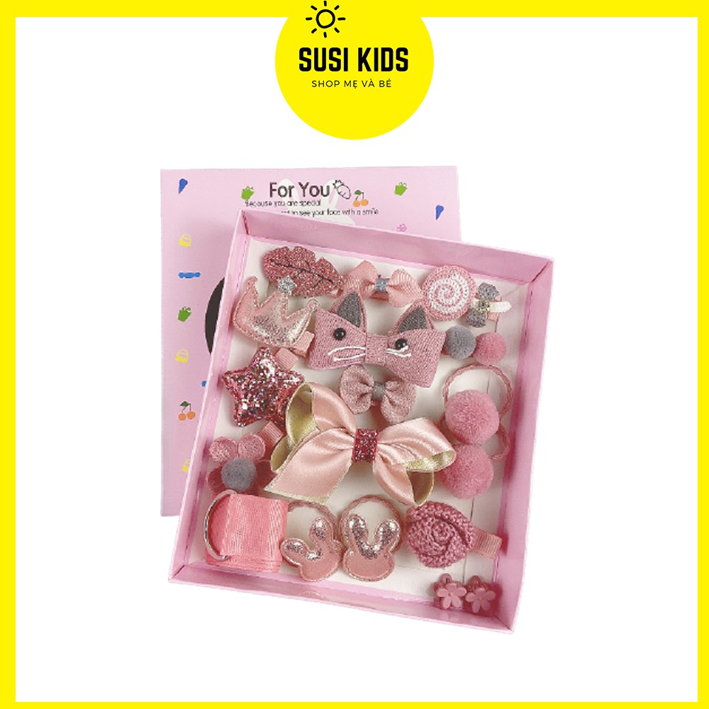 Kẹp tóc nơ cho bé gái phong cách hàn quốc hộp 18 cái siêu cute PK001 - Susikids