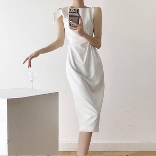 New white dress French retro senior sleeveless vest dress Sexy dress Chiffon dress Sling dress Long skirt