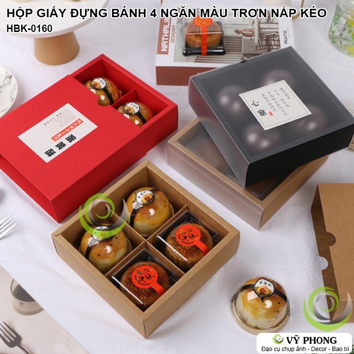 HỘP GIẤY 4 NGĂN NẮP KÉO MÀU TRƠN HỘP KRAFT ĐỰNG BÁNH KẸO QUÀ TẶNG LỄ TẾT TRUNG THU HBK-0160