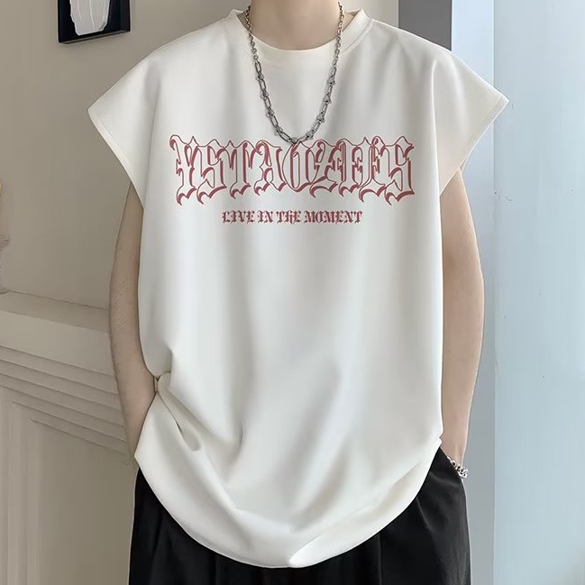 Áo Thun Không Tay Cổ Tròn In Chữ Ba Chiều Đơn Giản Thời Trang Xuân Hè Mới Dành Cho Nam