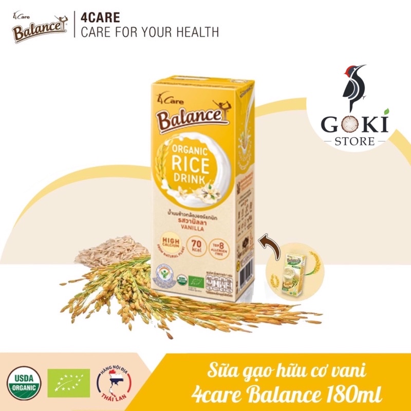 Sữa gạo hữu cơ vani Thái Lan 4Care Balance Organic 180ml (lốc 3 hộp)