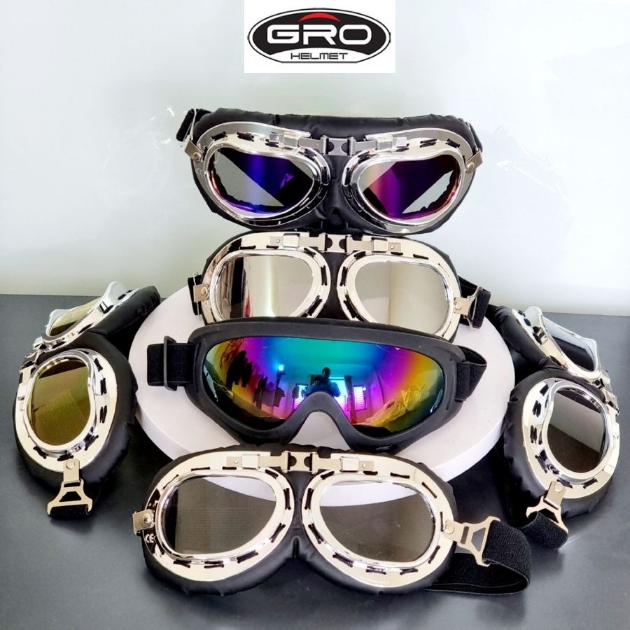 Mũ bảo hiểm phượt nửa đầu Amby Helmet trơn (có kính UV, kính phi công)