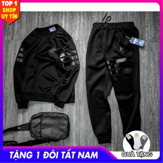BỘ NỈ NAM,BỘ QUẦN ÁO THU ĐÔNG THỂ THAO CHẤT NỈ NGOẠI CAO CẤP IN HÌNH FULL ĐEN B062 (FREESHIP+TẶNG TẤT) D