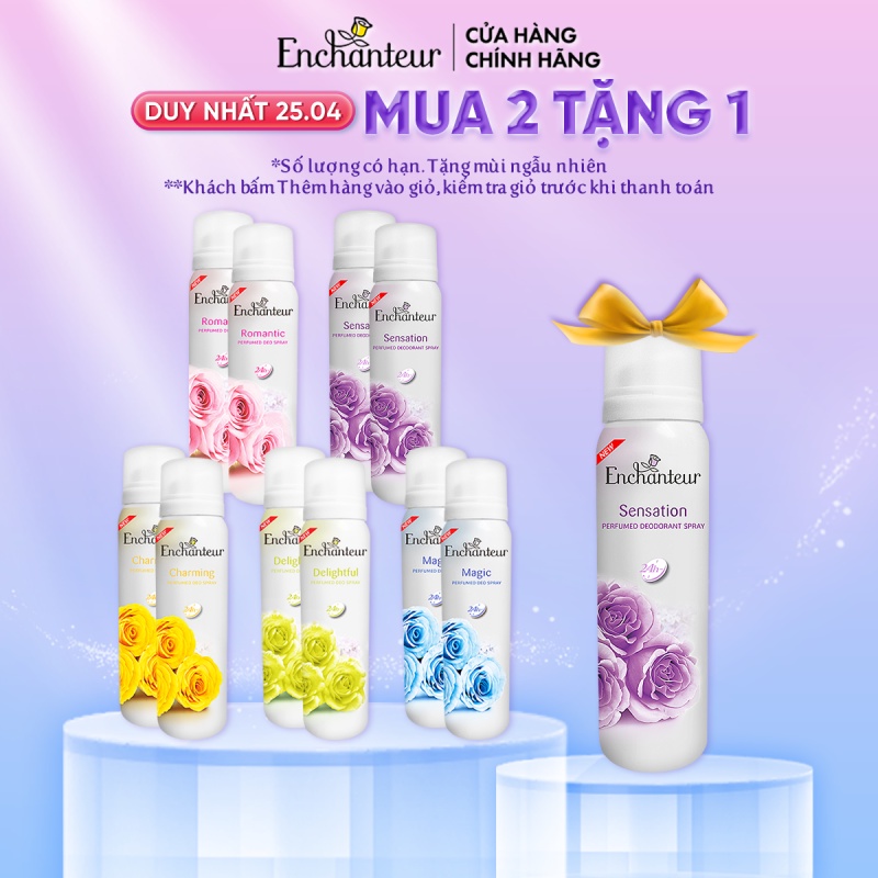 Combo 2 Xịt khử mùi Enchanteur Charming/ Sensation/ Delightful/Romantic/Magic 150ml/Chai