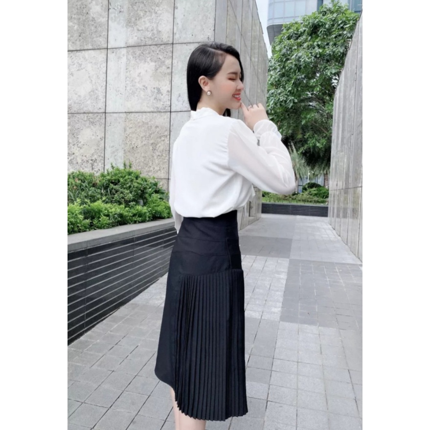 Chân váy xếp ly một bên, chân váy xếp li dáng dài công sở thời trang nữ dịu dàng