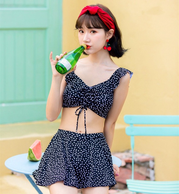 Bikini tắm biển kín đáo Hàn Quốc đồ bơi cạp cao che bụng | BigBuy360 - bigbuy360.vn