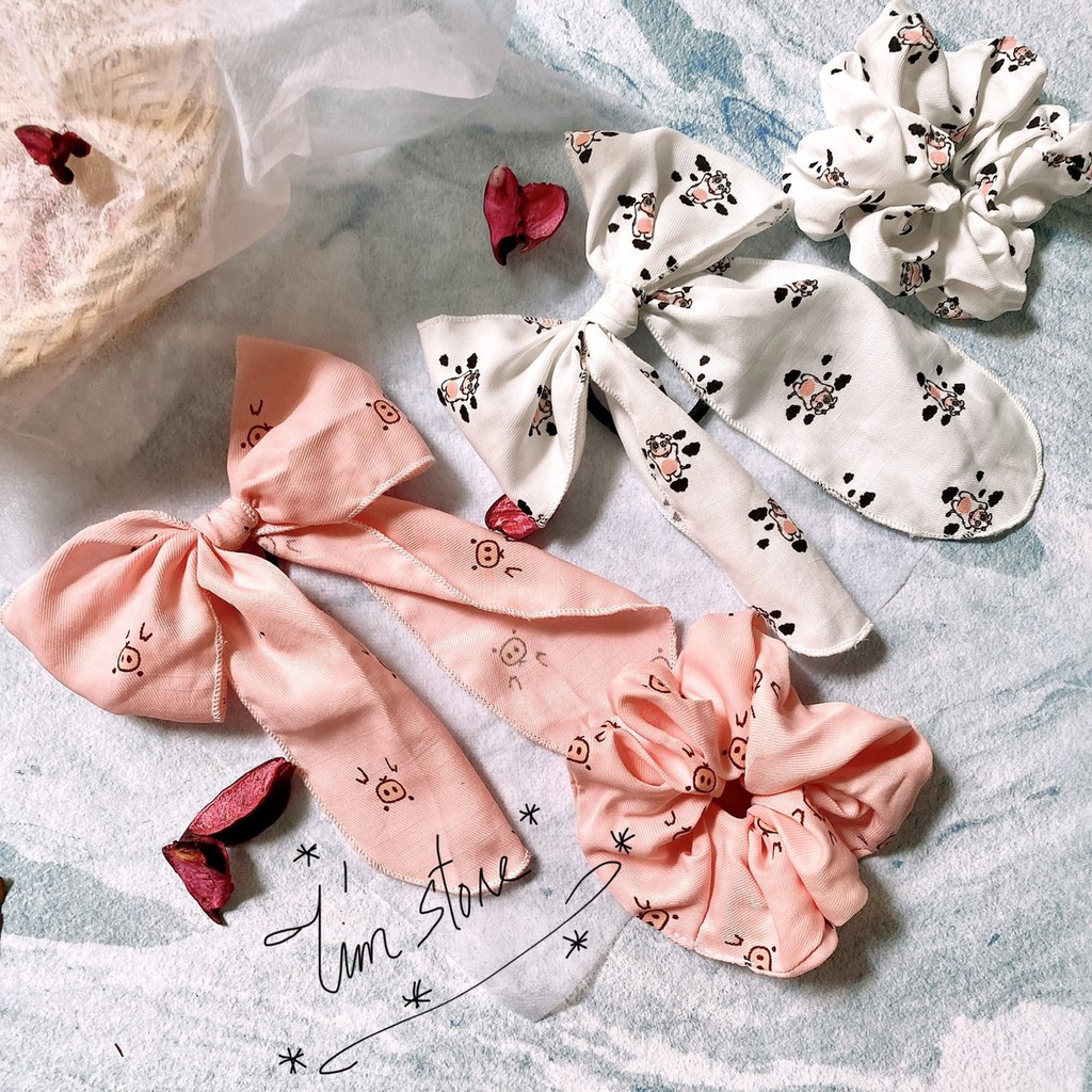 {Ảnh thật} SCRUNCHIES NƠ LỤA, HEO , BÒ SỮA HÌNH THÚ CUTE, PHONG CÁCH ULLZANG HÀN