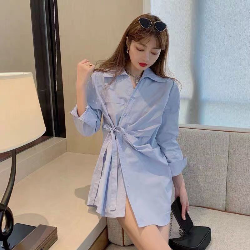 Áo sơ mi RENJIANVSHENG tay dài màu trơn thời trang thanh lịch cho nữ