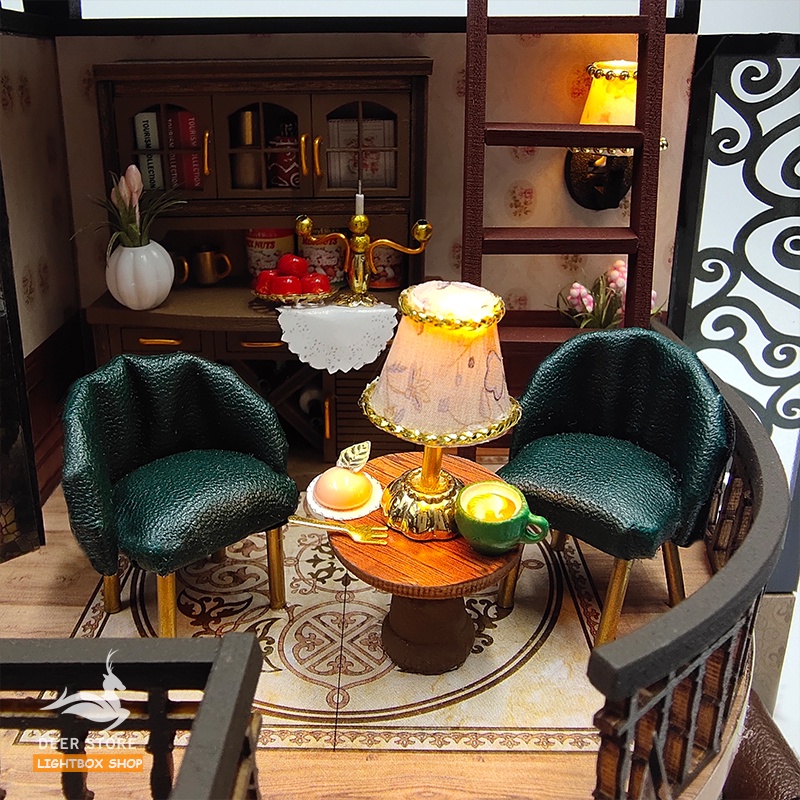 Nhà búp bê tự làm bằng gỗ Kiểu cổ điển Bungalow Retro. Tặng 3 Bình keo dán, Dụng Cụ và Đèn Led. Quà tặng ý nghĩa M2132