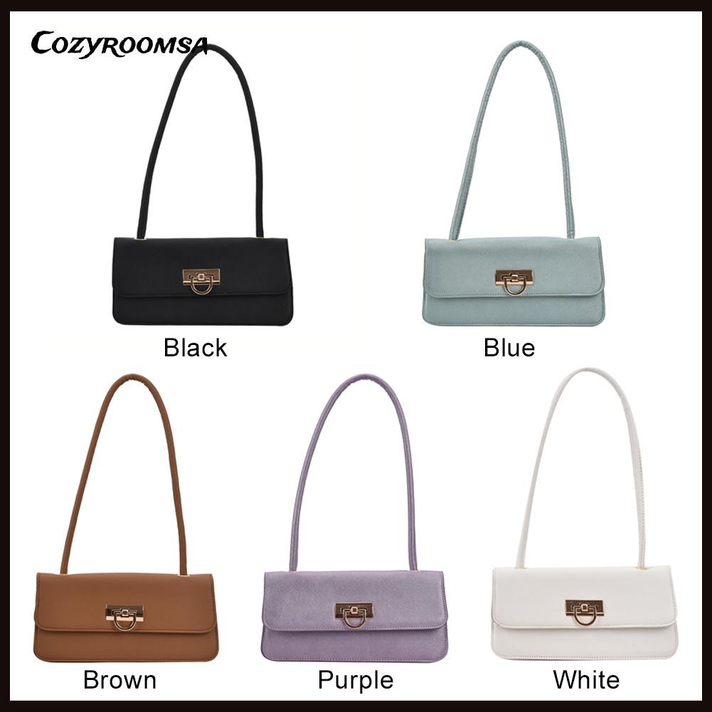 Fashion Women Pure Color PU Top-handle Handbag Flap Underarm Shoulder Bag