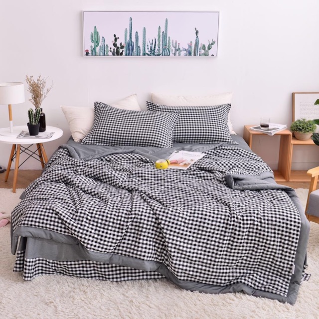 Set Chăn Ga Gối Cotton Đũi Muji Chăn Hè