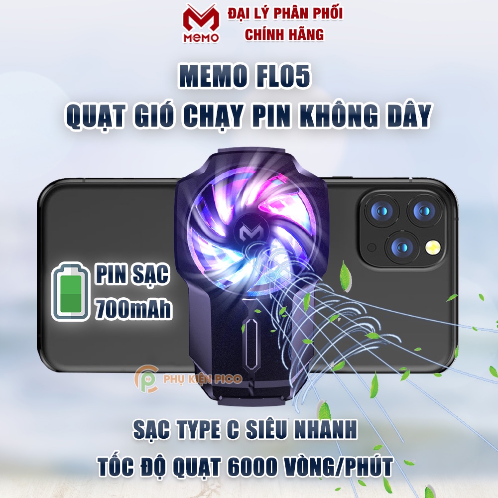 Quạt tản nhiệt điện thoại chính hãng Memo FL05 / G6 pin 700mAh tốc độ quạt 6000 vòng/ phút