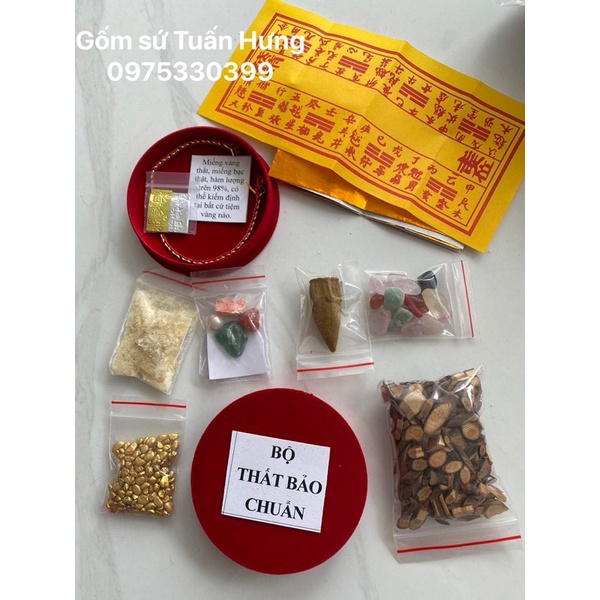 Bộ cốt thất bảo chuẩn, Cốt bát nhang, nạp tượng, kèm gỗ ngũ vị và gạo vàng thần tài. nụ tầm cao cấp