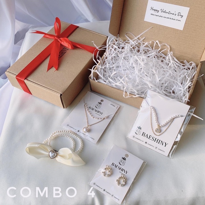 HỘP QUÀ TẶNG VALENTINE GỒM BÔNG TAI/KHUYÊN TAI, DÂY CHUYỀN/VÒNG CỔ, LẮC TAY/VÒNG TAY KÈM DÂY ĐÈN LED PIN BAESHINY
