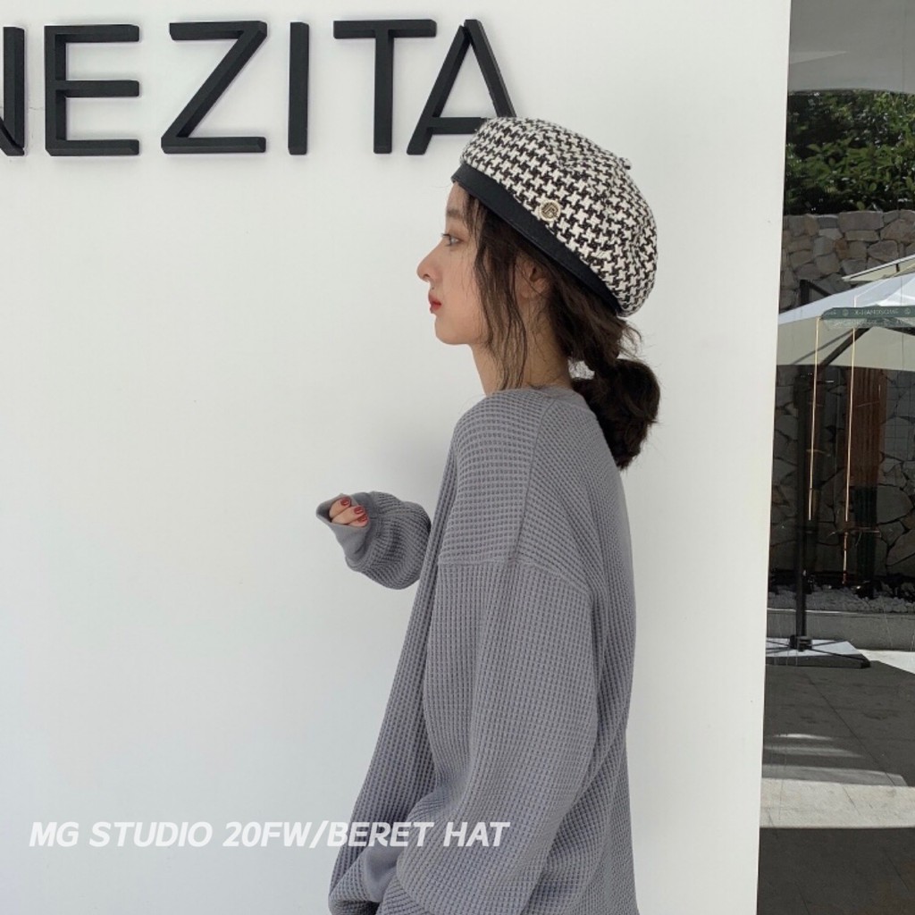 Mũ Beret MG STUDIO Họa Tiết Kẻ Sọc Thời Trang 2 Màu Tùy Chọn