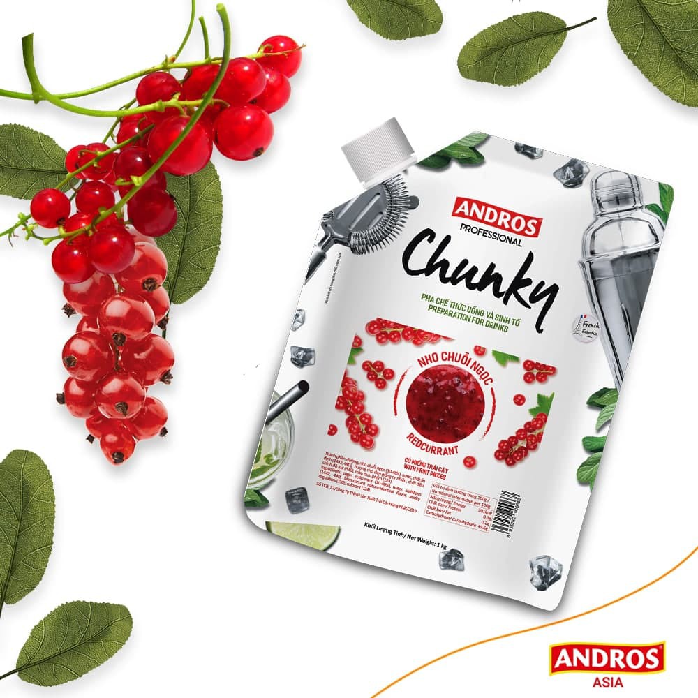 Mứt Trái Cây Pha Chế Nho Chuỗi Ngọc - Có miếng trái cây thật - Nguyên liệu pha chế - ANDROS CHUNKY - 1kg