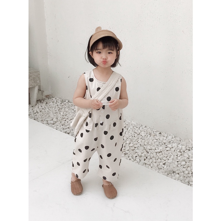 Jumpsuit Thể Thao bé gái Họa Tiết Chấm Bi siêu Dễ Thương