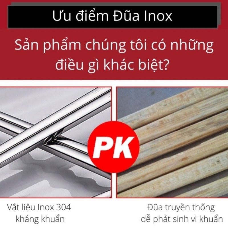 Đũa Inox 304 Chống Trượt Kháng Khuẩn  BUGU SK-P01