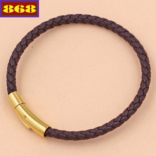 Vòng tay dây da nâu 5 ly VDDNNV móc inox vàng - Dây da đeo tay